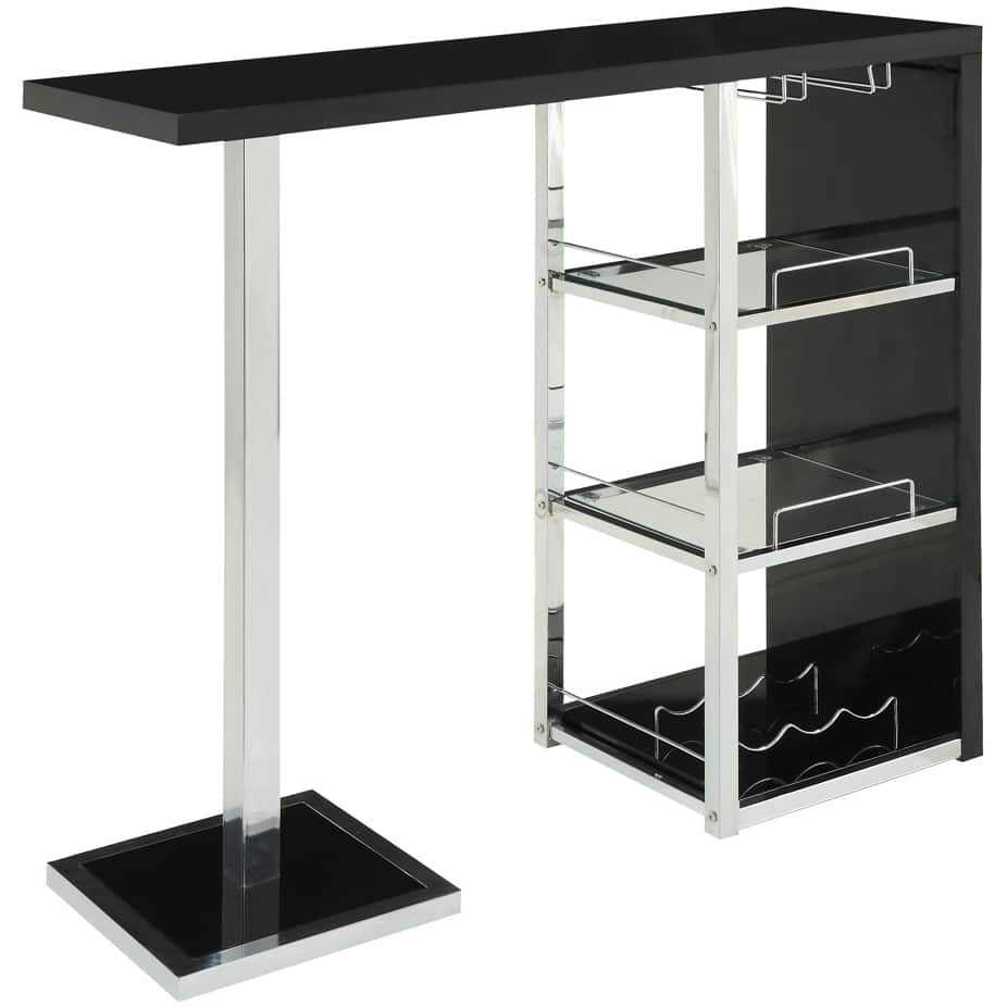 Glossy Black/ Chrome/ Glass 3-shelf Bar Table