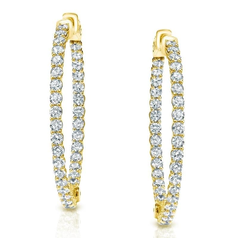 Auriya 14k Gold 2 carat TW Inside-out Diamond Hoop Earrings-30 mm (1.18-inch) - H-I, SI1-SI2 - Yellow Gold