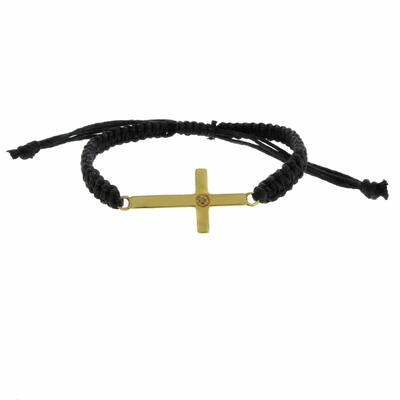 Finesque 18k Gold over Silver Diamond Accent Cross Braided String Bracelet