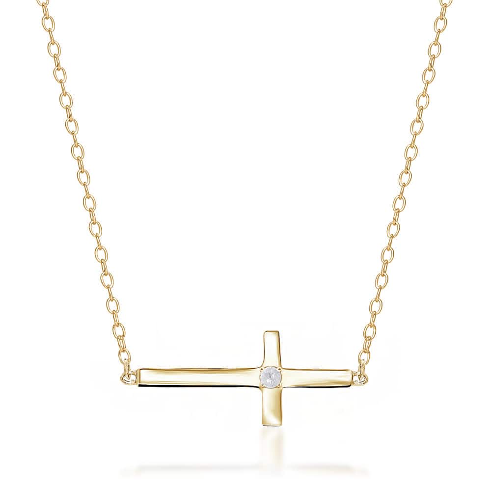 Finesque Sterling Silver Diamond Accent Sideways Cross 16.5-inch Necklace