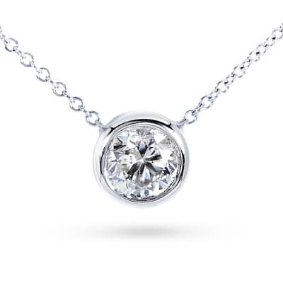 Annello by Kobelli 14k Gold 1/3ct TDW Natural Diamond Solitaire Bezel Necklace