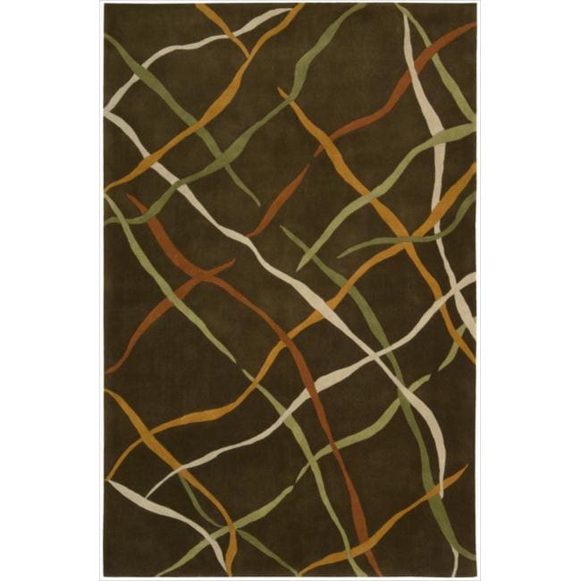 Nourison Striped Hand tufted Dimensions Brown Rug (76 X 96)