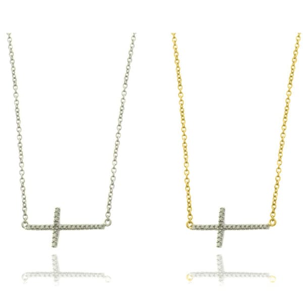 Finesque 14k Gold Overlay/ Silver Diamond Accent Cross Necklace
