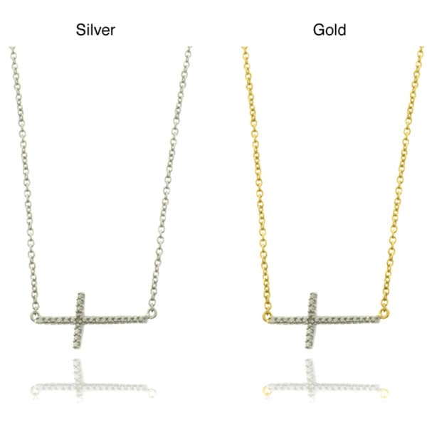 Finesque 14k Gold Overlay/ Silver Diamond Accent Cross Necklace