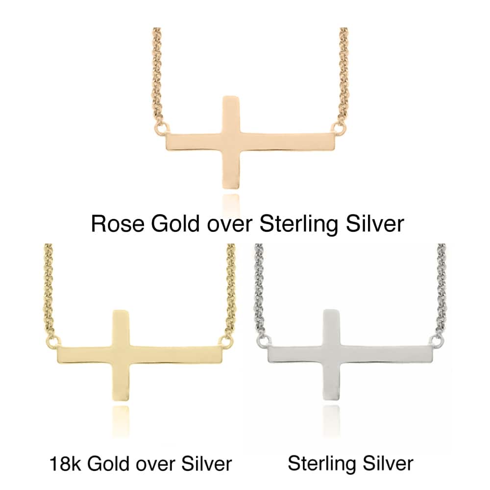 Dolce Giavonna Sterling Silver Sideways Cross Necklace