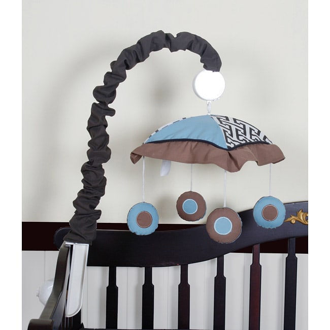 Blue Brown Scribbles Musical Mobile (65 percent Polyester, 35 percent cotton, plastic hardwareMachine washableCoordinates with the Blue Brown Scribbles 13 piece Crib Bedding SetDimensions 13 inches x 5 inches x 3 inches)