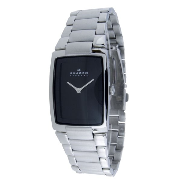 Skagen Men's Stainless Steel Rectangle Black Dial Link Watch - Free ...