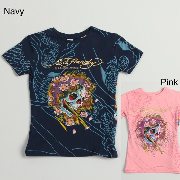 Ed Hardy Girls' Skull and Flower T shirt Ed Hardy Kids Girls' Tops