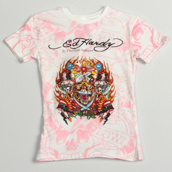 Ed Hardy Girl's 'Tiger and Pirate' T shirt Ed Hardy Kids Girls' Tops