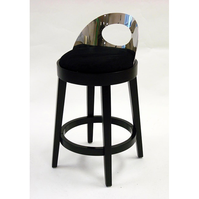 Stationary Black Microfiber With Polished Steel Back Barstool