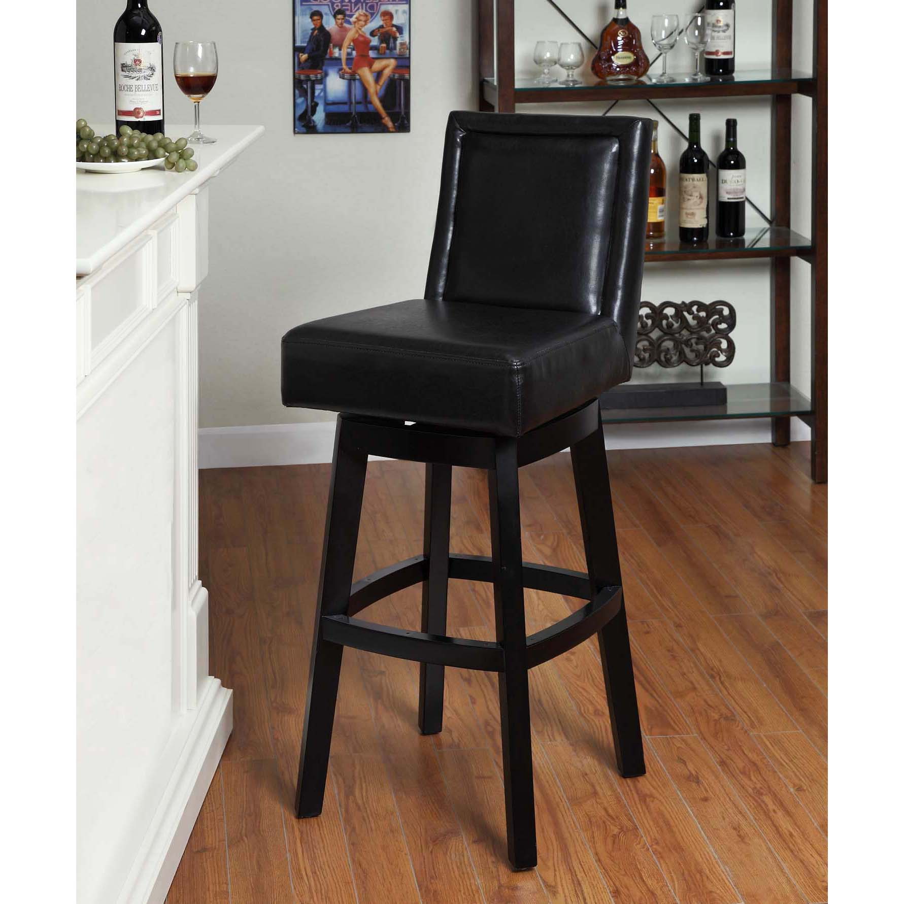 Wayne Black Bi cast Leather/ Black Wood Swivel Barstool