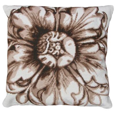 Brown Rosette Needlepoint Accent Pillow