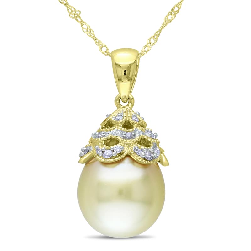 Miadora 14K White Gold South Sea Pearl and Diamond Accent Pendant (G-H, I1-I2)