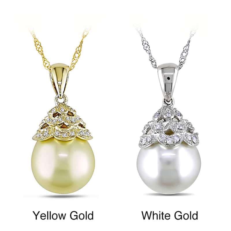 Miadora 14K White Gold South Sea Pearl and Diamond Accent Pendant (G-H, I1-I2)