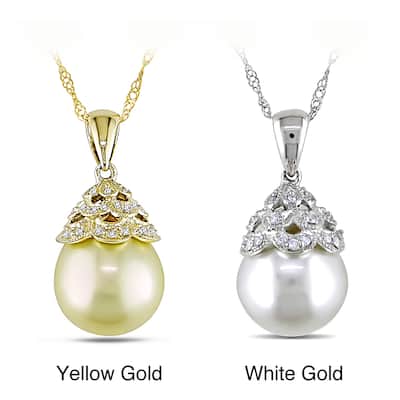 Miadora 14K White Gold South Sea Pearl and Diamond Accent Pendant (G-H, I1-I2)