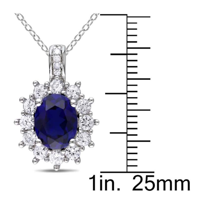 Miadora Sterling Silver Created Blue and White Sapphires and Diamond Accent Halo Necklace (G-H, I2-I3)