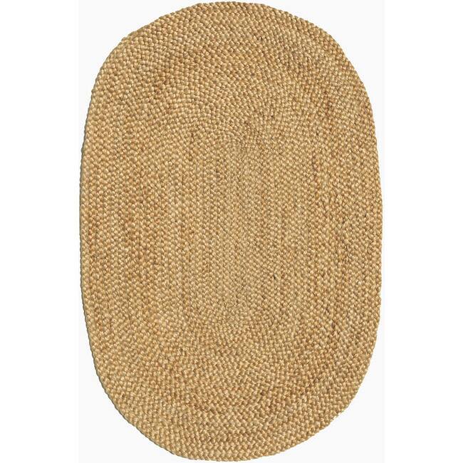 Hand-braided Beige Jute Rug (6' x 9' Oval) - 6' x 9'