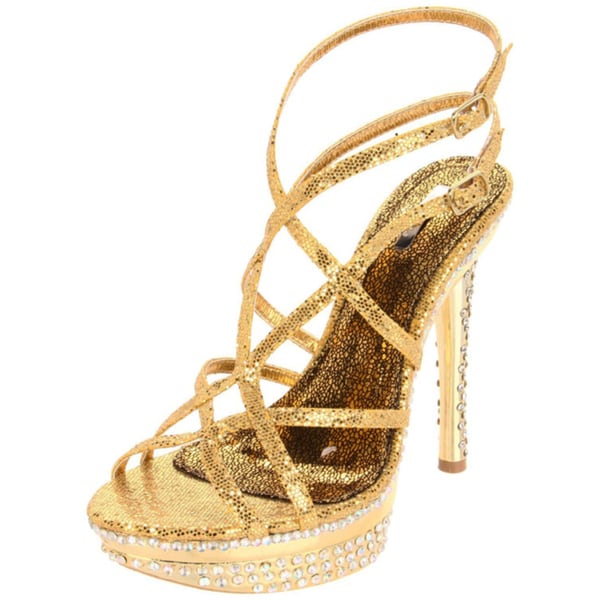 Celeste Women's 'Natalie-06' Gold Rhinestone Heels - 14339681 ...