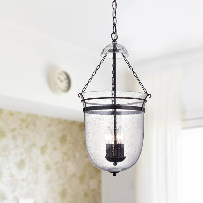 Antique Copper Finished Bubble Glass Lantern Chandelier