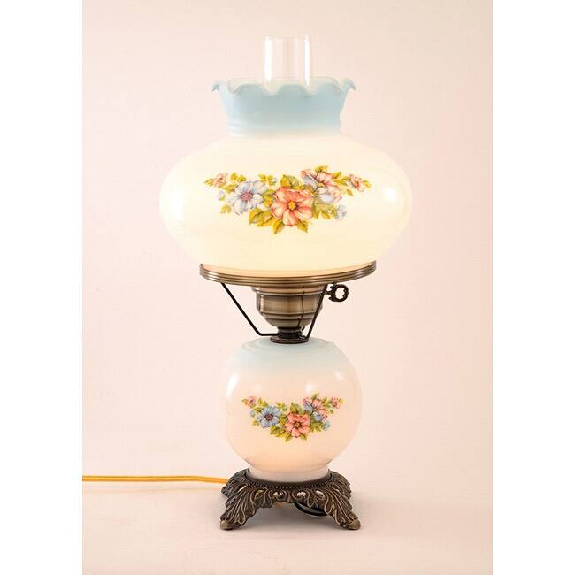 Floral Hurricane Antique Brass Finish Table Lamp