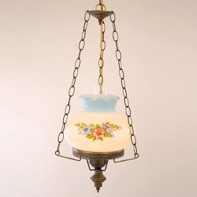 Floral Hurricane Swag Lamp With Antique Brass Finish
