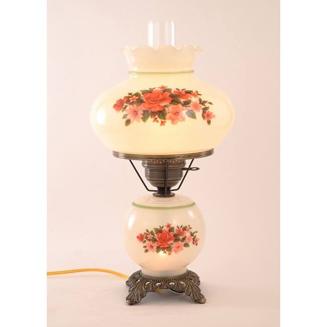 Floral Hurricane Antique Brass Finish Two-Light Table Lamp