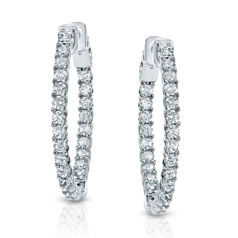Auriya 14k Gold 2 1/2ctw Medium Inside-out Diamond Hoop Earrings-23 mm (0.90-inch) (H-I or J-K, SI1-SI2 or I1-I2) - H-I, SI1-SI2 - White Gold