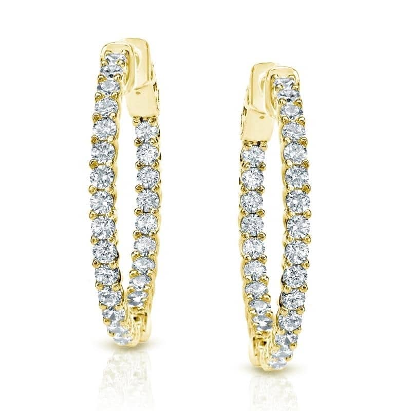 Auriya 14k Gold 2 1/2ctw Medium Inside-out Diamond Hoop Earrings-23 mm (0.90-inch) (H-I or J-K, SI1-SI2 or I1-I2) - H-I, SI1-SI2 - Yellow Gold
