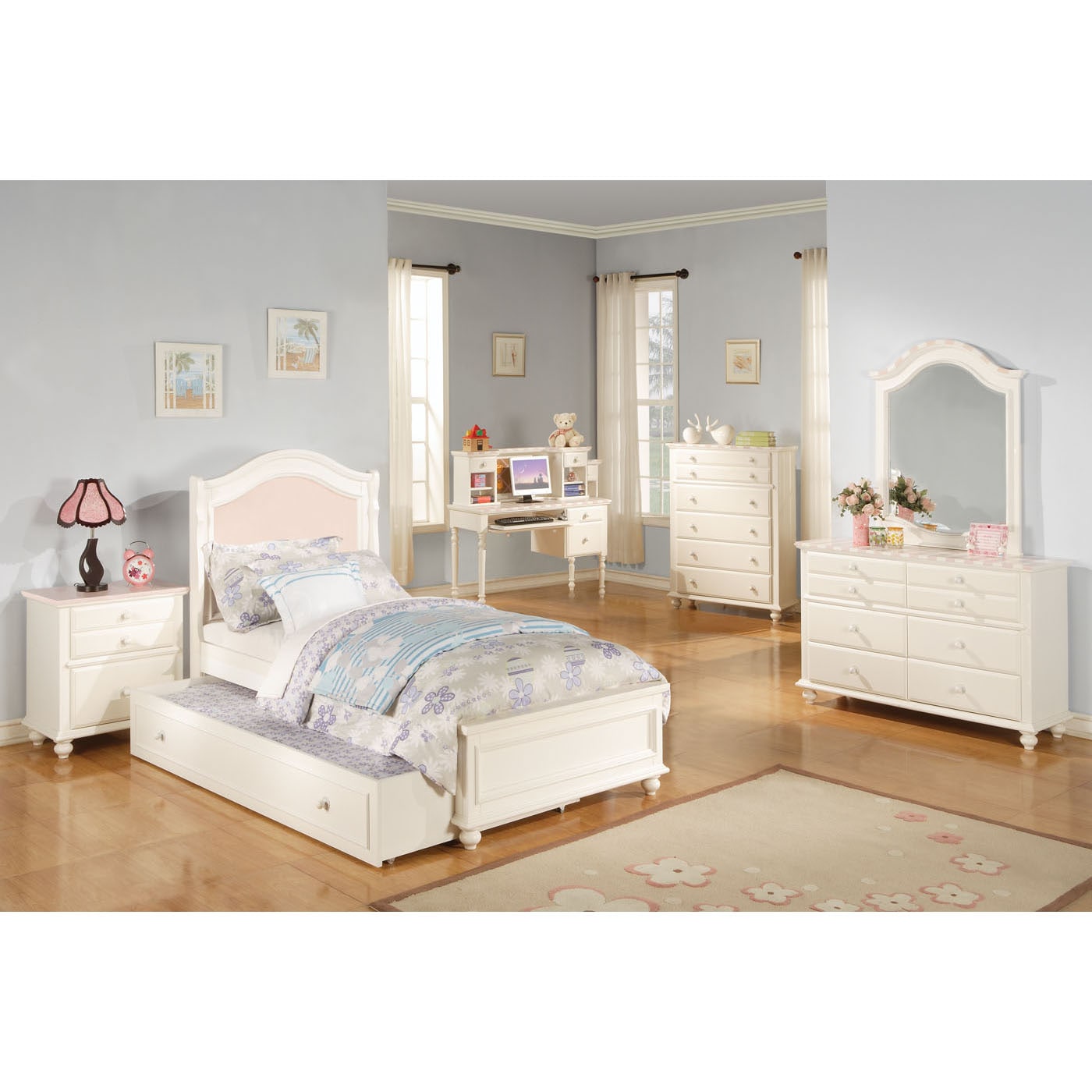 Solid Pink Zoe Twin Panel Bed, Headboard Footboard and Rails