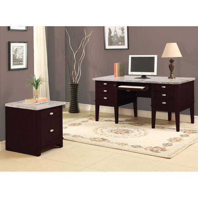 Britney 6-drawer White Marble Top Office Desk