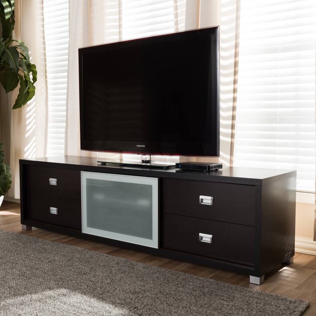 Botticelli Brown Modern TV Stand with Frosted Glass Door