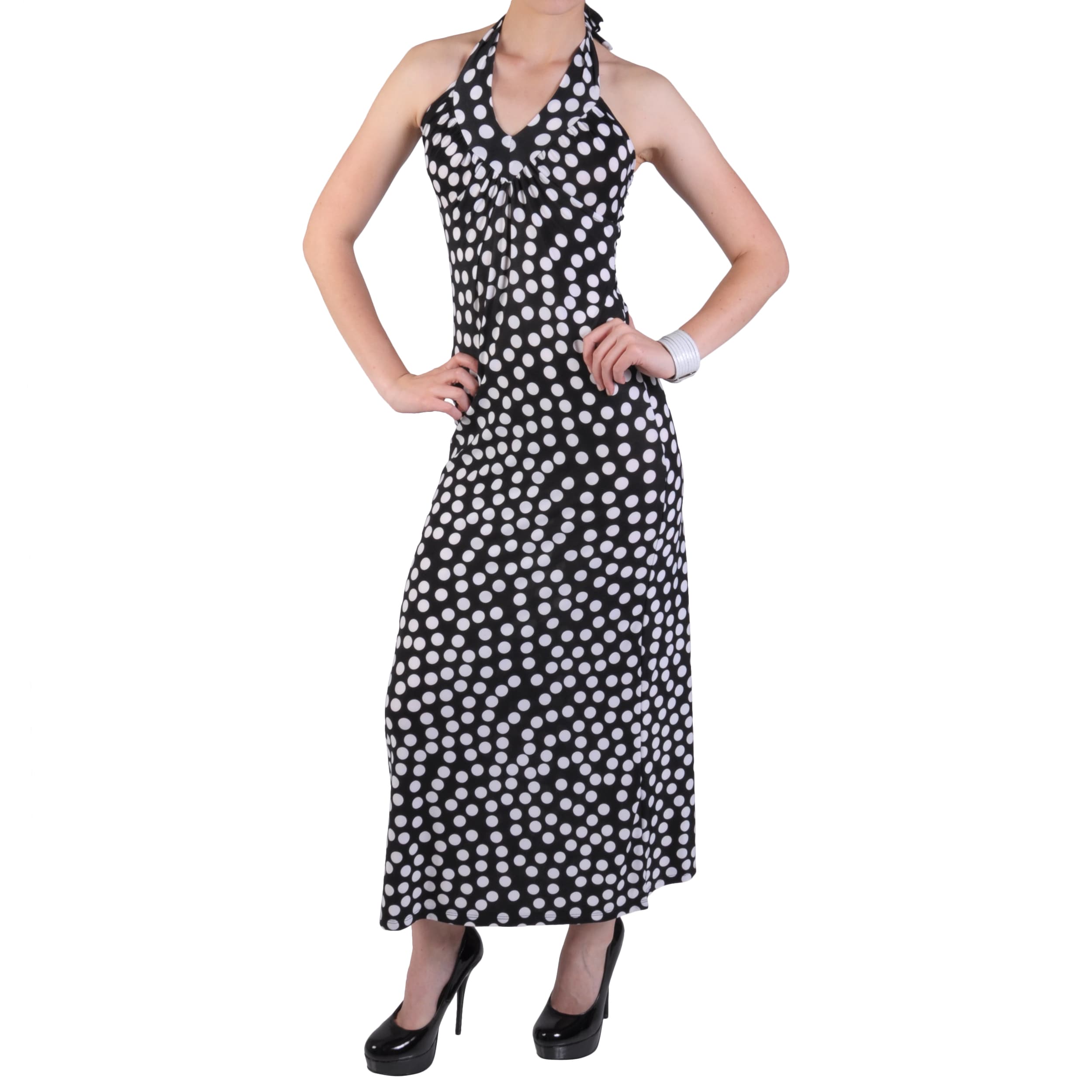 Journee Collection Juniors Polk-a-dot Print Halter Top Maxi Dress