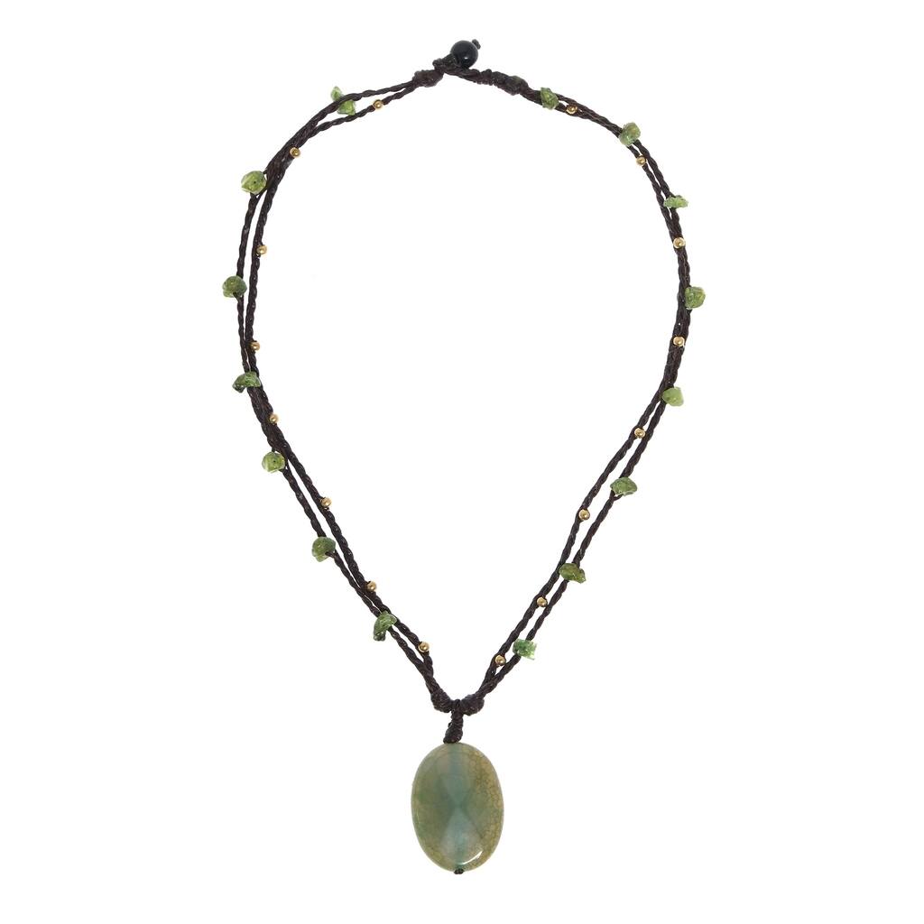 Handcrafted Green Agate Brass Adorned Necklace (Thailand)