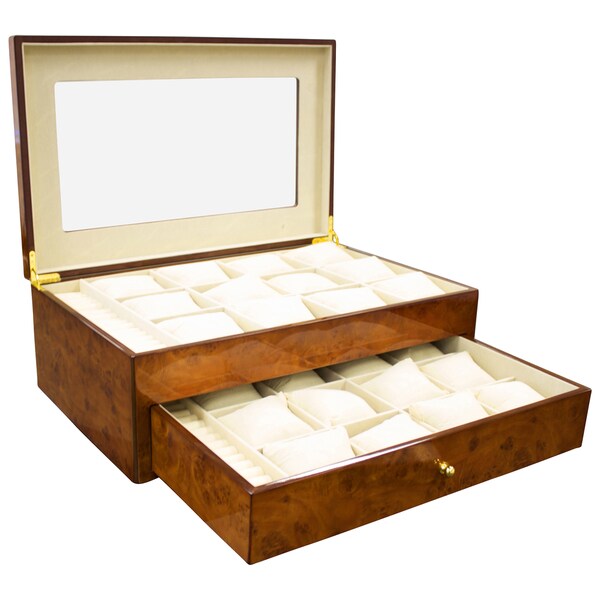 Versil Steinhausen Golden Burlwood Wood Finish 24 Unit Watch Case