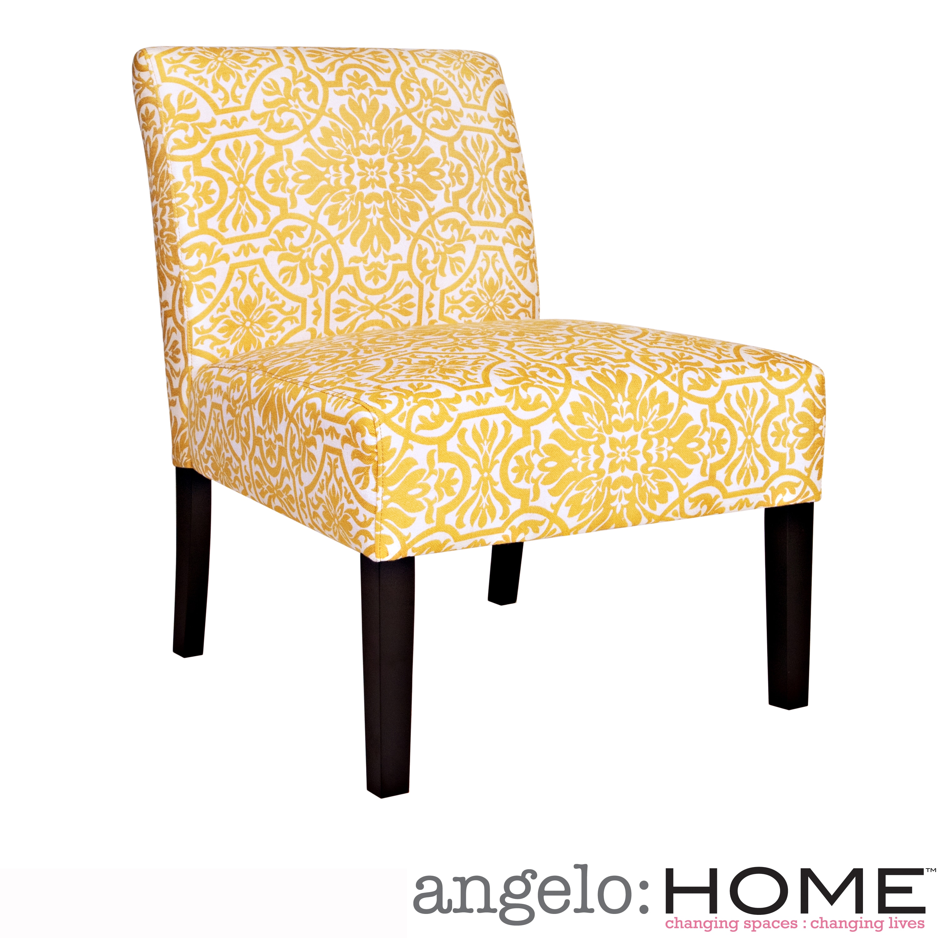 Angelohome Bradstreet Damask Yellow/ Cream Armless Chair