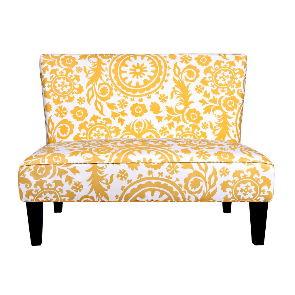 Portfolio Hali Yellow Medallion Armless Settee - White
