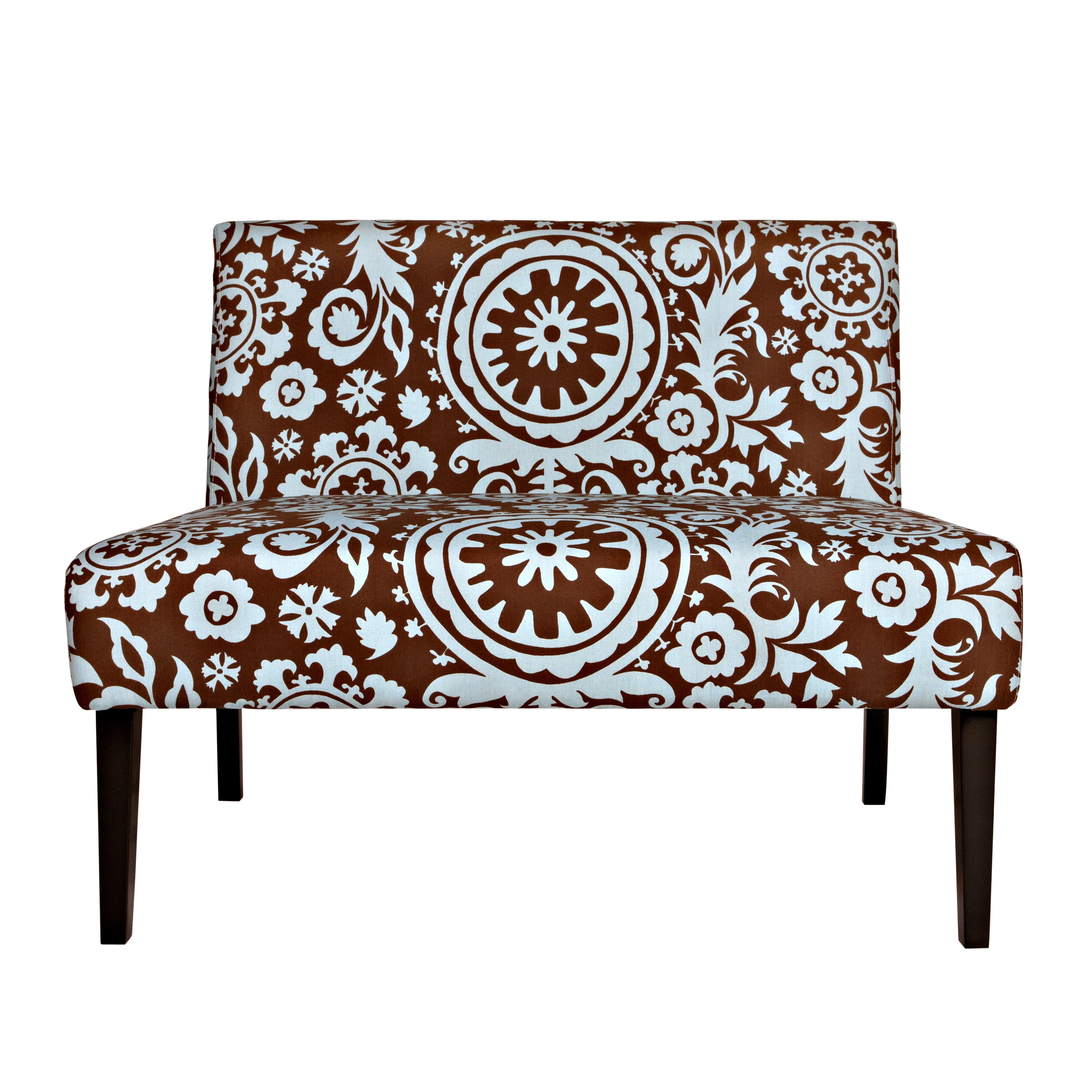 Portfolio Niles Brown/ Blue Floral Medallion Armless Settee