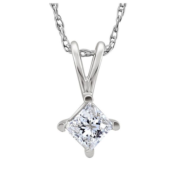 14k White Gold 1/2ct TDW Princess cut Diamond Solitaire Necklace (J K, I2 I3) Diamond Necklaces