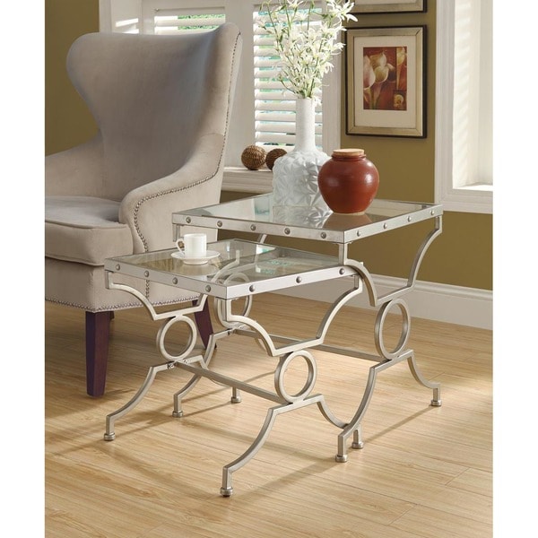 The Curated Nomad Raphael Satin Silver 2-piece Nesting Table Set with Tempered Glass