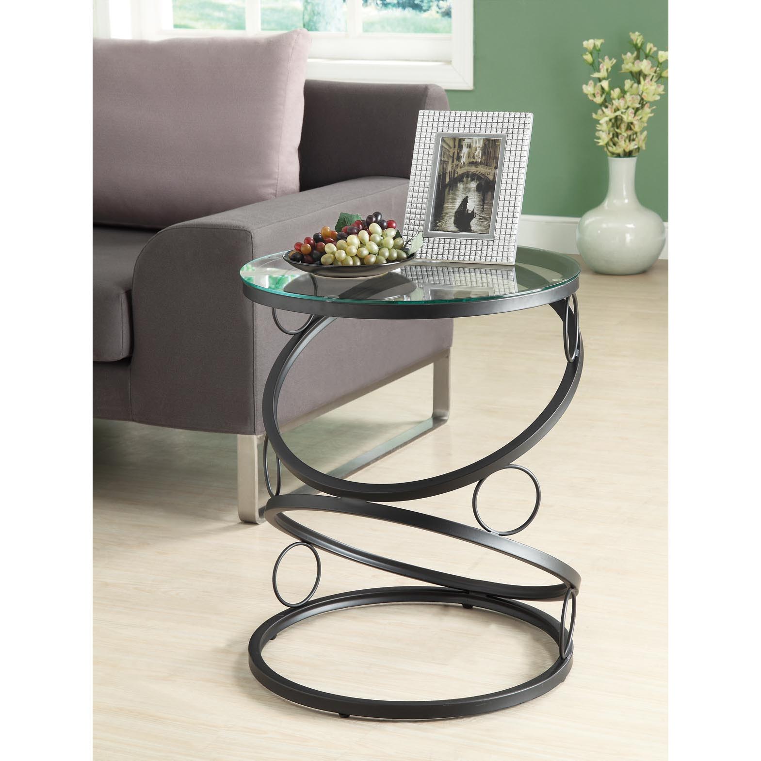 Matte Black Metal Accent Table With Tempered Glass