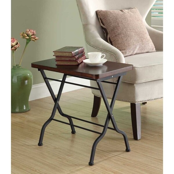 Shop Cherry/ Charcoal Black Metal Folding Accent Table Free Shipping