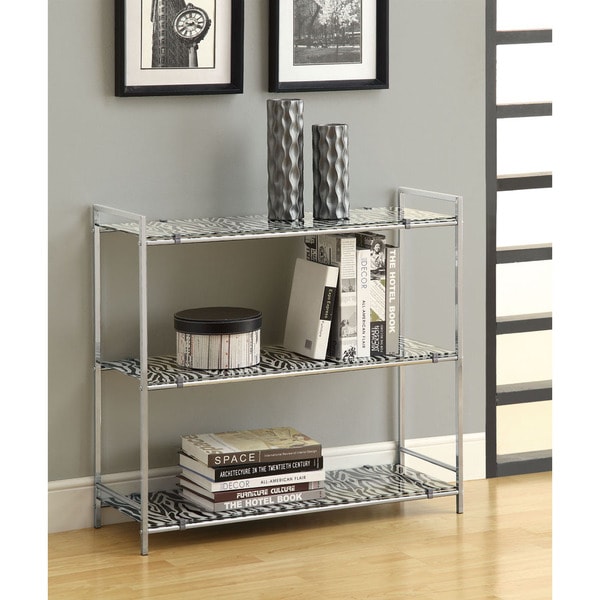 Chrome Metal 30-inch Etagere with Zebra Tempered Glass