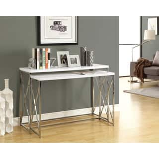 slide 1 of 1, Clay Alder Home Pacific Glossy White/ Chrome Metal 2-piece Console Table Set
