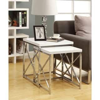 slide 1 of 1, Clay Alder Home Pacific Glossy White/ Chrome Metal 2-piece Nesting Table Set