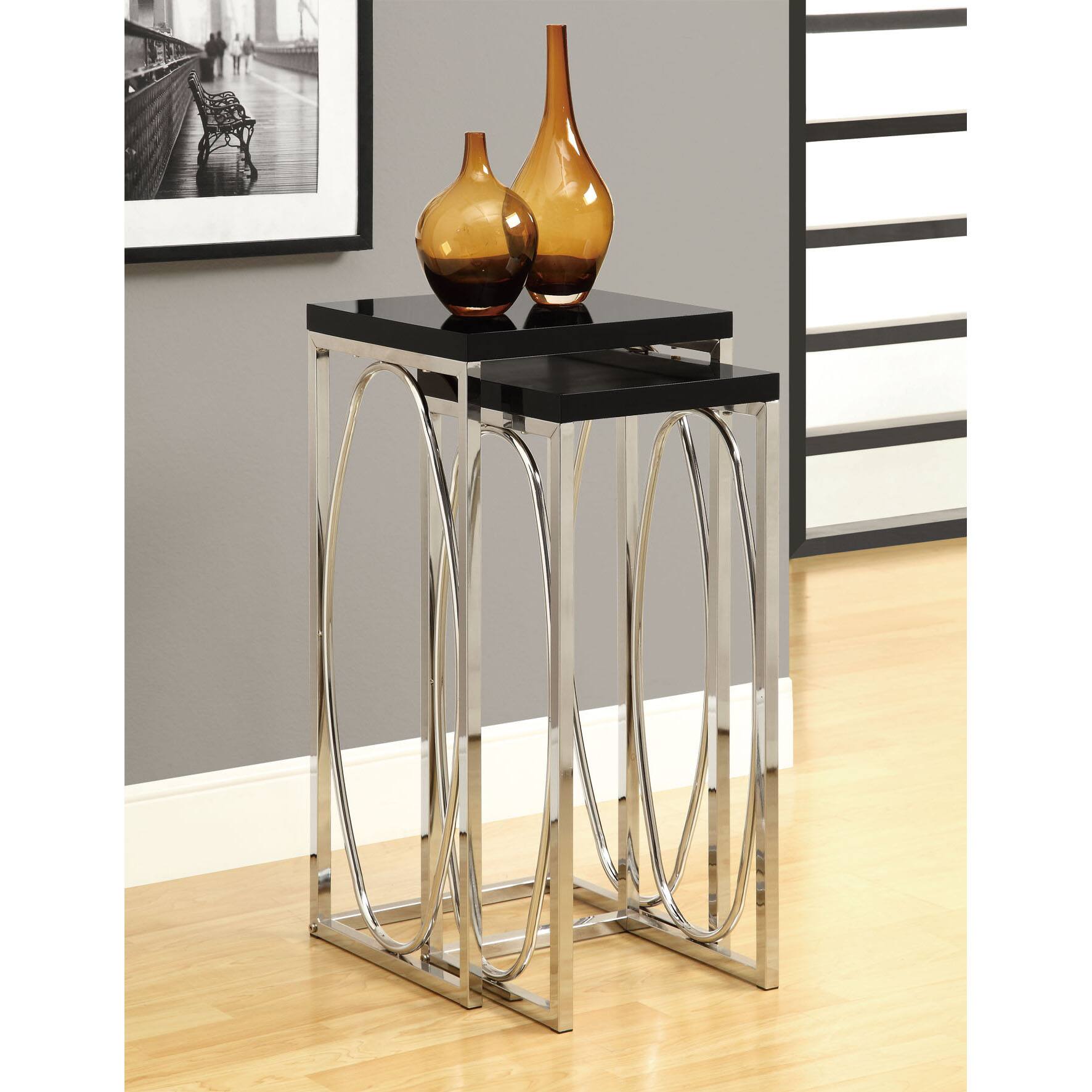 Glossy Black/ Chrome Metal 2piece Plant Stand Set Free Shipping