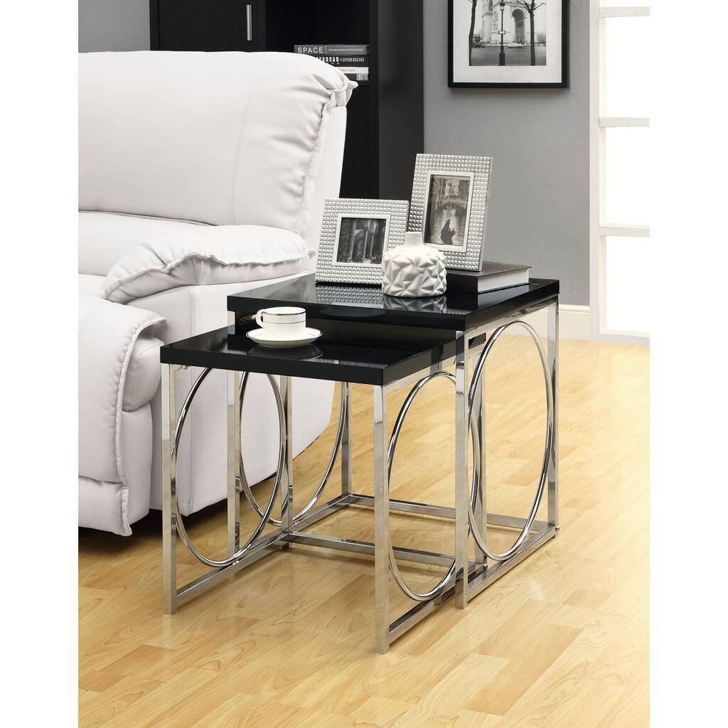 Glossy Black/ Chrome Metal 2-piece Nesting Table Set