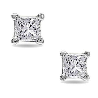 Montebello 10k White Gold Tiny Princess Cut Single Diamond Earring