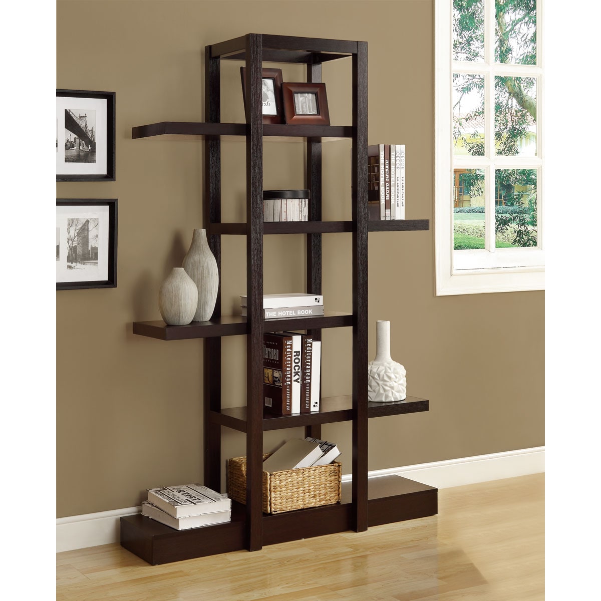 Cappuccino 71-inch Open Display Shelf - Free Shipping 