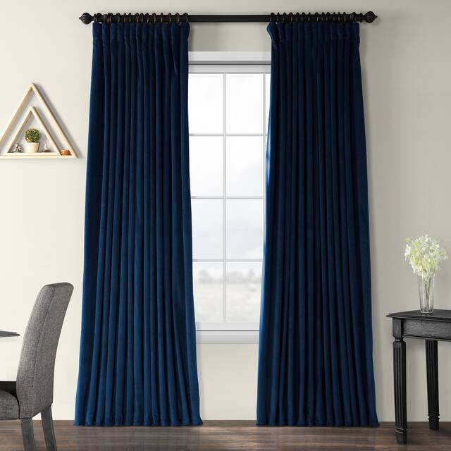 Exclusive Fabrics Midnight Blue Velvet Blackout Extra Wide Curtain (1 Panel) - 100" w x 84" l - Midnight Blue