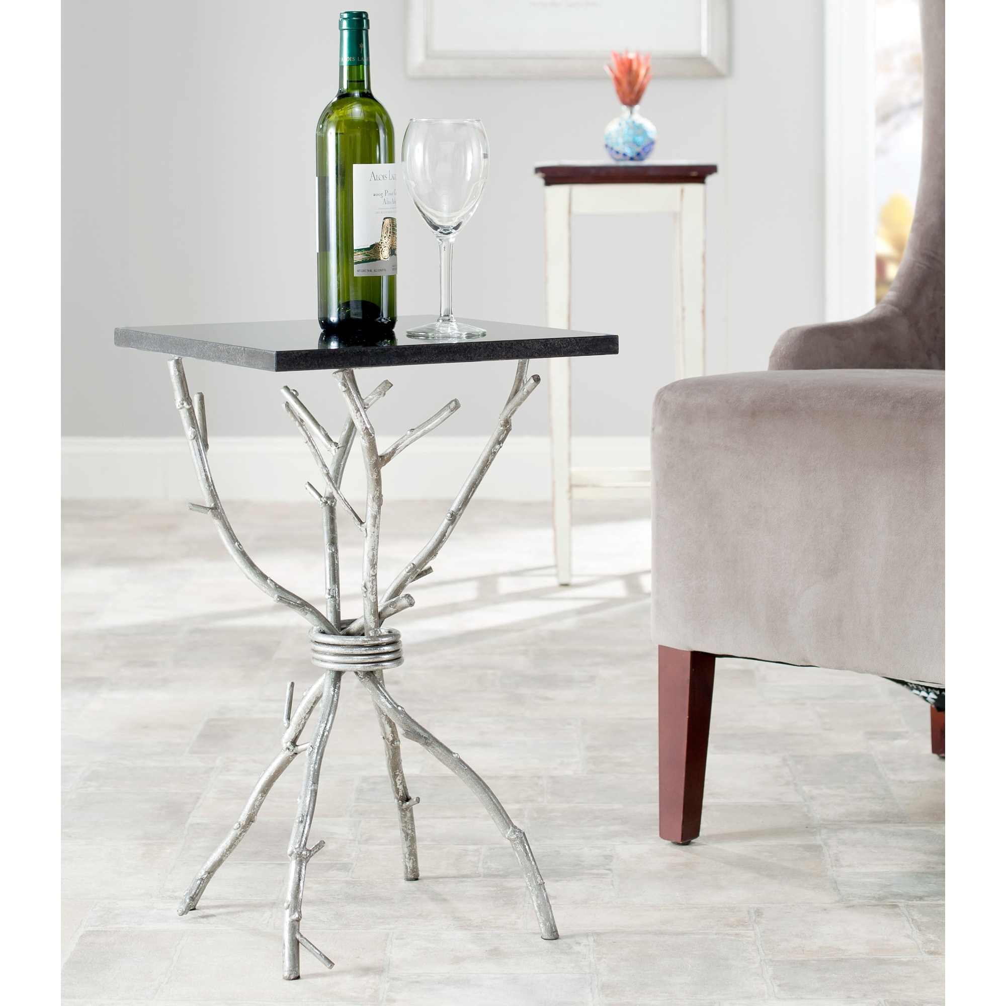 Hidden Treasures Black Granite Silver Accent Table Today $304.99 Sale